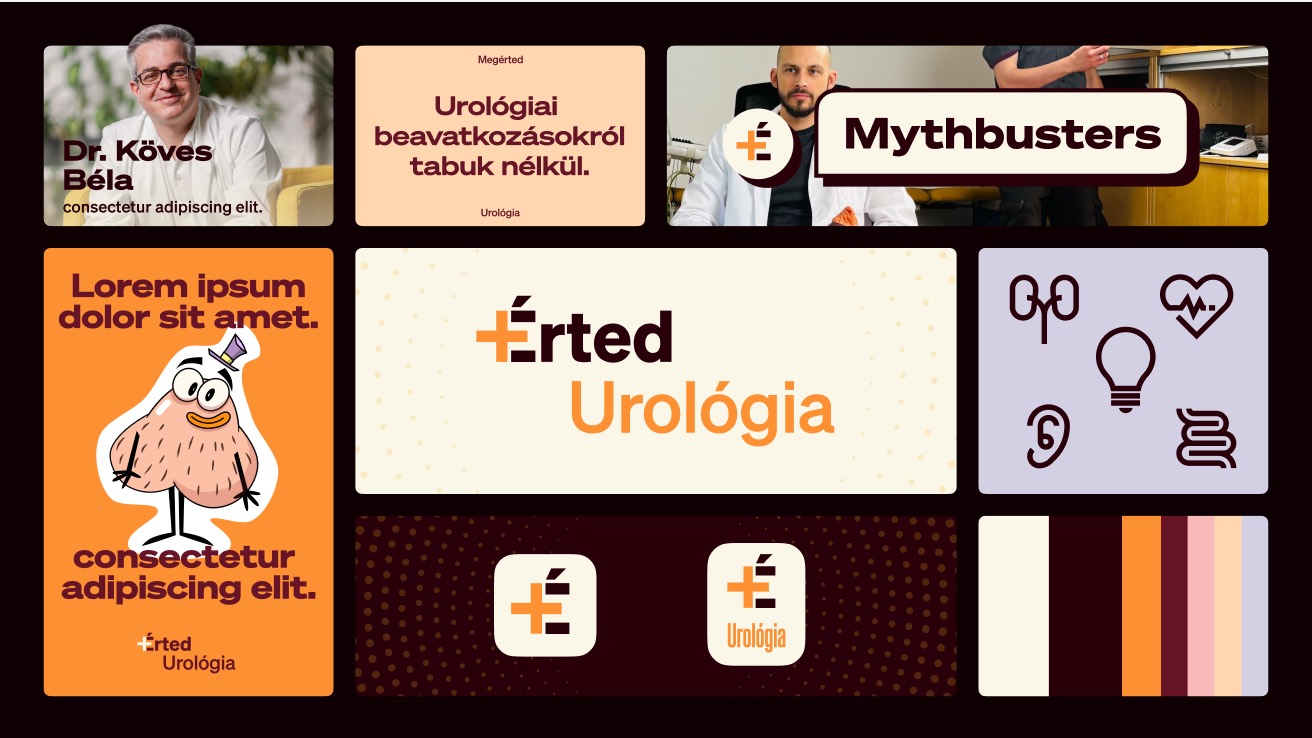 +Érted urology — the brand and content system on one board